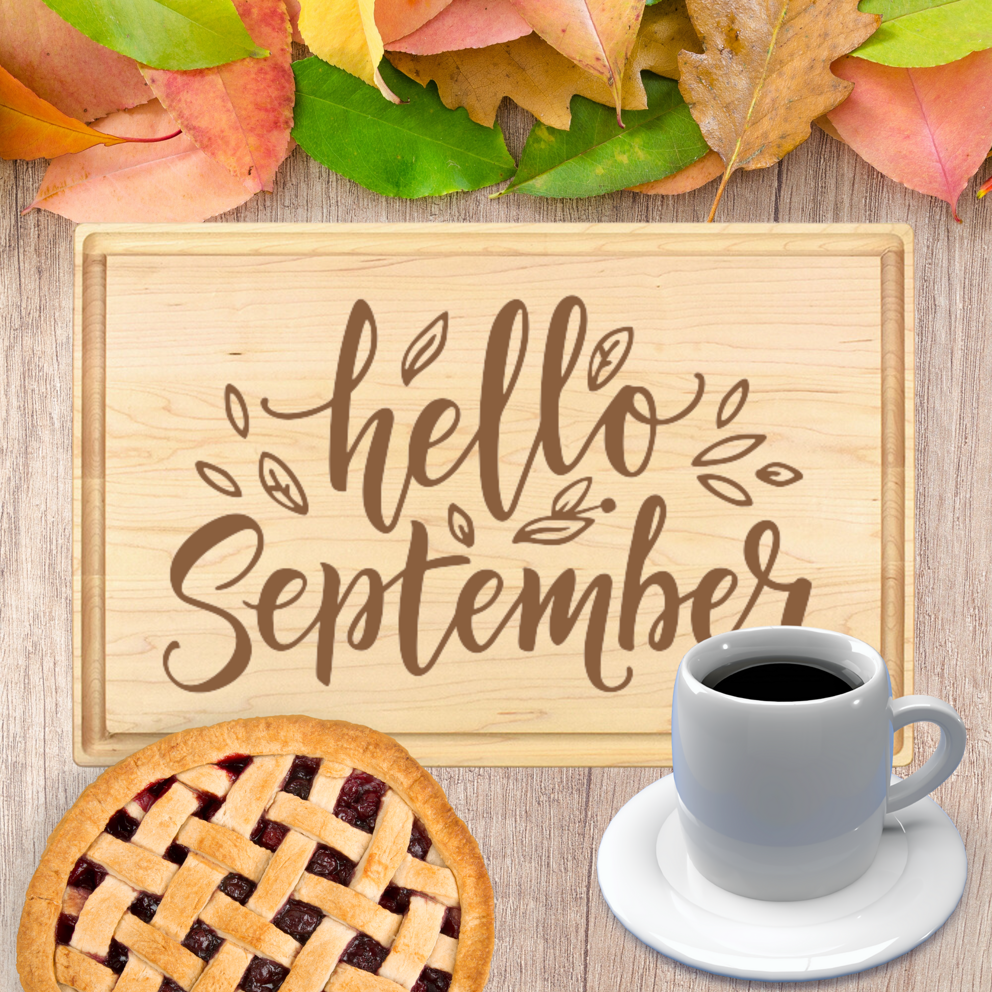 Hello September Leaves Cutting Board - Premium Cutting Boards from Hipster Lasers - Just $70! Shop now at Hipster Lasers