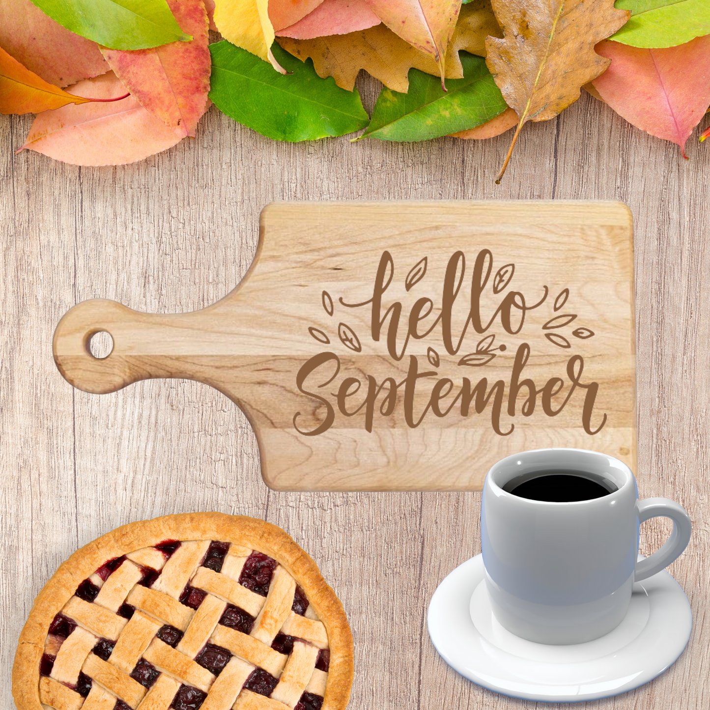 Hello September Leaves Cutting Board - Premium Cutting Boards from Hipster Lasers - Just $70! Shop now at Hipster Lasers