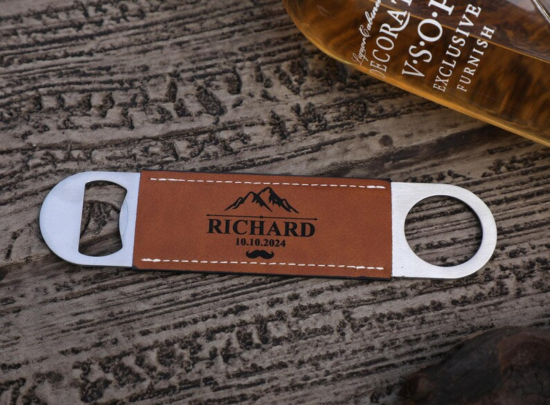 Custom Brown Leather Metal Bottle Opener - Premium Bottle Openers from Hipster Lasers - Just $20! Shop now at Hipster Lasers